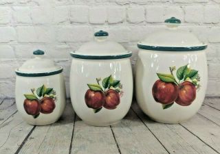 Casuals By China Pearl Apples Ceramic Stonewear Canister Set 3 Great Cond