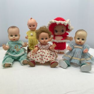 Five Vintage 6–8 Inch Dolls 50s And 60s F & B,  Ginger,  Kewpie