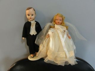 Pair Vintage Nancy Ann Storybook Dolls Bride & Groom Outfits Bisque