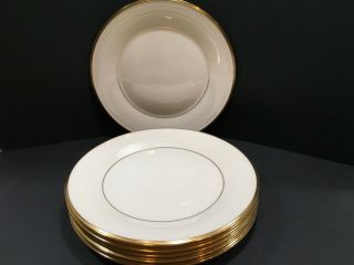 6 Lenox Eternal Fine Porcelain China Dinner Plates Ivory & Gold Trim 10 - 3/4 "