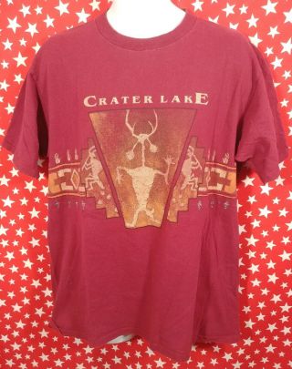 Vtg 90s Aztec Tribal All Over Print Crater Lake National Park T - Shirt Large A291