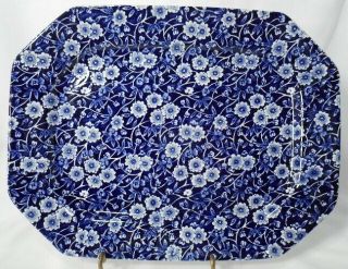 Staffordshire China Calico Blue Octagonal Serving Platter 13 - 3/8 " Burleigh Mark