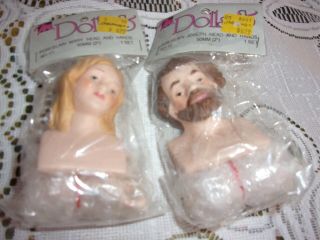 Vintage Mangelsens Porcelain St Joseph & Mary Set Doll Head And Hands Nativity