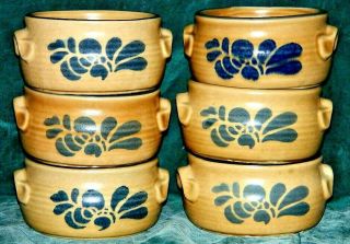 Rare Set Of 6 Pfaltzgraff Folk Art Onion Soup Crock / Bowls Usa 295