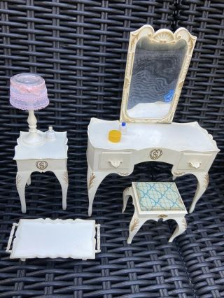Vintage Sindy Bedside Table & Lamp Breakfast Tray Dressing Table With Mirror