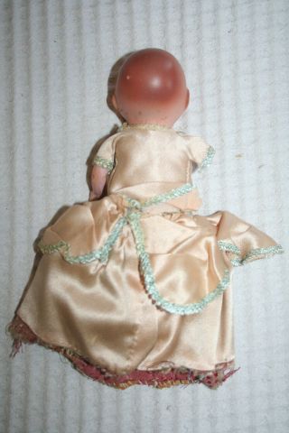 Antique Painted Pot or Composition Head Baby Doll in Silk Dress 9 inches - TLC 3