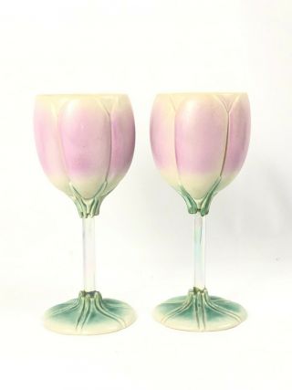 Newman Ceramic Tulip Wine Glasses Iridescent Stems