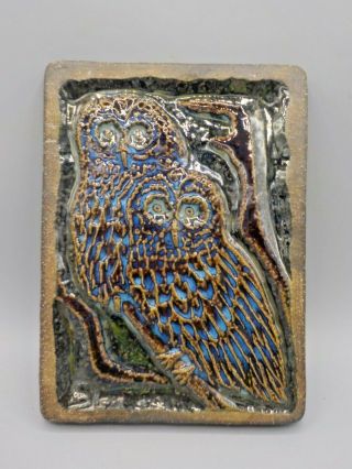 Mid Century Soholm Denmark Art Pottery Blue Owl Wall Tile Danish Modern Stentoj