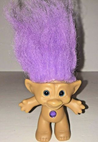Vtg Treasure Troll Doll Ace Novelty Purple Hair Round Jewel Blue Eyes 3 "