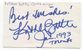 Kathleen Battle Signed 3x5 Index Card Autographed Signature Singer