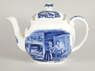 Teapot With Lid - Liberty Blue Staffordshire Historic Colonial Scenes