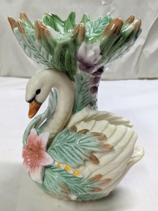 Fitz And Floyd Classics Floral Swan Pillar Candle Holder 7 " Tall And 5 " Wide