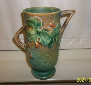 Roseville Pottery " Bushberry " Vase 29 - 6 - Green - Double Handles - 6 1/2 " Tall