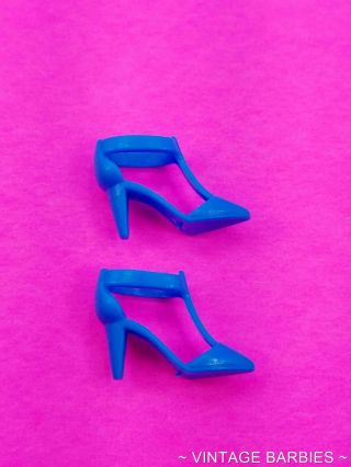 Barbie Doll Sized Blue Plastic Heels / Shoes Minty Vintage 1970 
