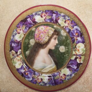Antique Victorian Imperial Crown China Austria Art Nouveau Maiden Portrait Plate