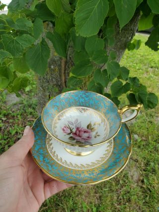 Gorgeous Turquoise Aynsley Teacup And Saucer Aynsley Cabbage Rose Tea Cup