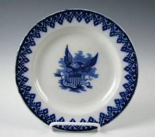 Antique Flow Blue Gem Pattern Plate With American Eagle And Shield Staffordshire