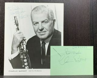Charlie Barnet Autographs Signed 8x10 Bw Photo & Card Musician Jazz Saxophone