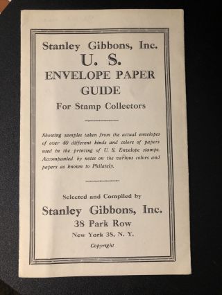 Stanley Gibbons,  Inc U.  S.  Envelope Paper Guide For Stamp Collectors Rare