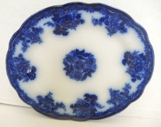 Early Antique Flow Blue 11 " Oval Platter - Waldorf Pattern