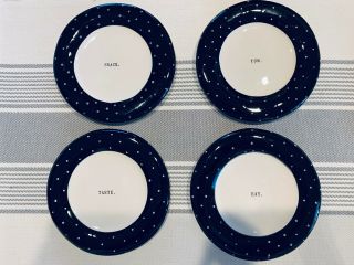 Rae Dunn 6 " Snack Plates Black Polka Dot Set Of 4 Artisan Magenta Rare