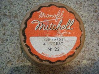 Vintage Wooden Spool Of Mitchell Monofil Nylon Fishing Line - France Rare