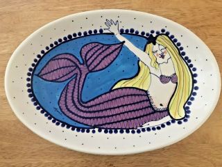 Come Dream With Me Diane Artware Pottery Bowl Purple Mermaid 12 " X 8.  5 "