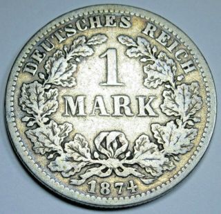 1874 Germany Empire Silver 1 Mark Antique 1800 