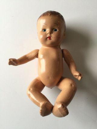 Vintage E.  L.  Baby Doll Hard Plastic Celluloid Movable Arms Legs Painted Face 8 "