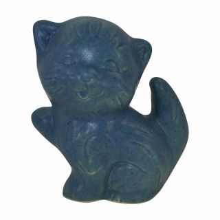 Vintage Van Briggle Pottery 1990s Lilac Blue Cat Figurine (artist Signed)