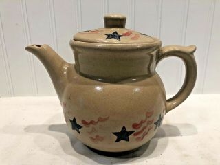 Bbp Beaumont Brothers Pottery Red Blue Stars Stripes Flag Teapot