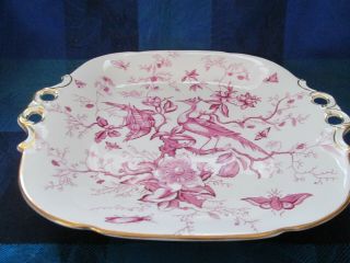 Elegant,  Coalport,  Englnd,  Bone China,  Pink Cairo Pattern,  Handled Cake Plate
