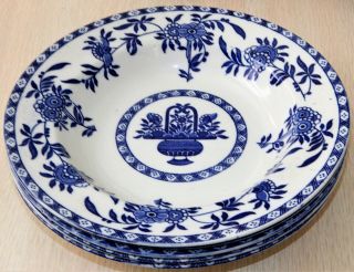 Antique Delph Flow Blue 9 " Rim Soup Bowl Set (5) Stanley Pottery England