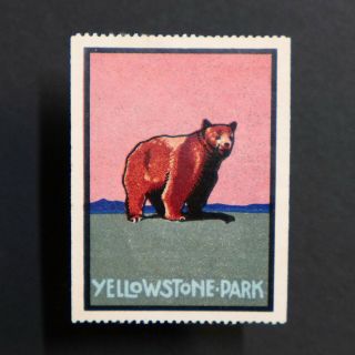 Poster Stamp Usa 1914 Yellowstone Grizzly Tourism Label Scarce • Cinderella