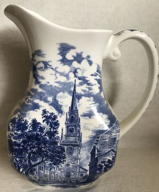 Water Pitcher - Liberty Blue Staffordshire Historic Colonial Scenes
