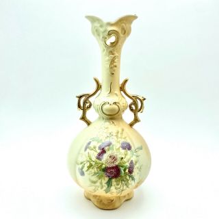 Vintage Robert Hanke Royal Wettina Austria Porcelain Trophy Vase Thistle Flowers