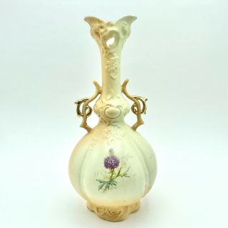 Vintage Robert Hanke Royal Wettina Austria Porcelain Trophy Vase Thistle Flowers 2