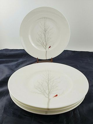 4  Winter Cardinal " Dinner Plates By 222 Fifth 10 3/4  Bone China