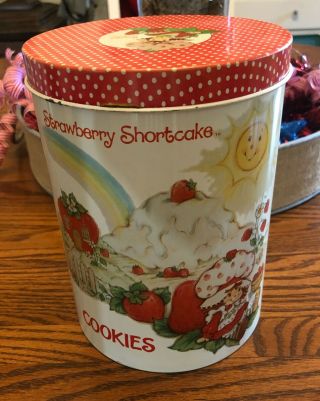 Vintage Cheinco 1980 Strawberry Shortcake Metal Cookie Tin Container With Lid
