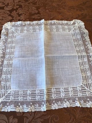 Vintage Exquisite Irish Linen & Lace Wedding Handkerchief With Shamrocks