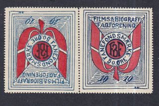 Denmark Scarce Poster Stamps 1919 Film & Movie Union Fund Tete - Bece Pair