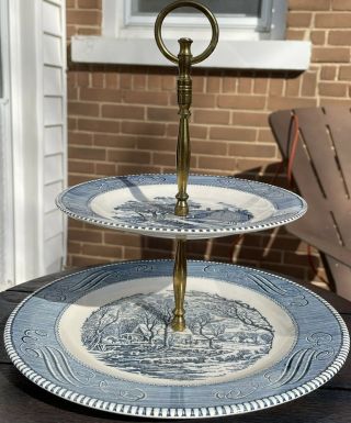 Vintage Currier And Ives 2 Tiered Serving Tray By Royal China Company