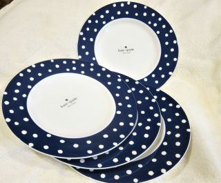 Kate Spade Lenox Primrose Drive Dot Cobalt Blue Accent /salad Plate 9.  2 Set Of 4