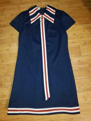 Vintage R&k Knits Short Sleeve Dress Sailor Style Zipper Back
