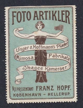Denmark Scarce Poster Stamp Photography Franz Camera Film Photo Shop Hellerup