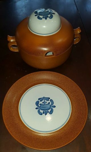 Rare Vintage Villeroy & Boch China Chekiang Soup Tureen & Dinner Plate Brown