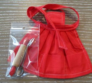 Vintage Barbie Red Apron Pak Set Spoon Rolling Pin & Hard To Find Ken Chef Fork