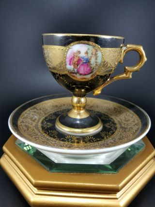 Vintage Royal Vienna Style Black Gold Demitasse Pedestal Cup And Saucer Set