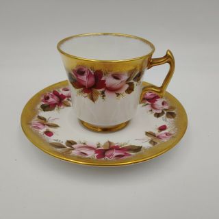 Vintage Royal Chelsea Teacup And Saucer,  Bone China,  Roses Heavy Gold