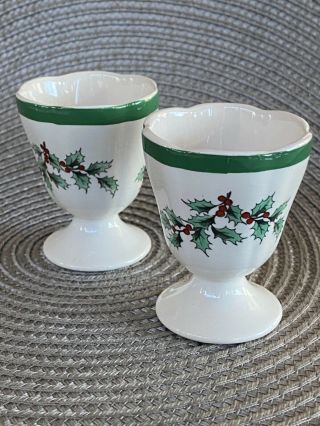 Vintage Spode Christmas Tree Egg Cups (2) England Vhtf